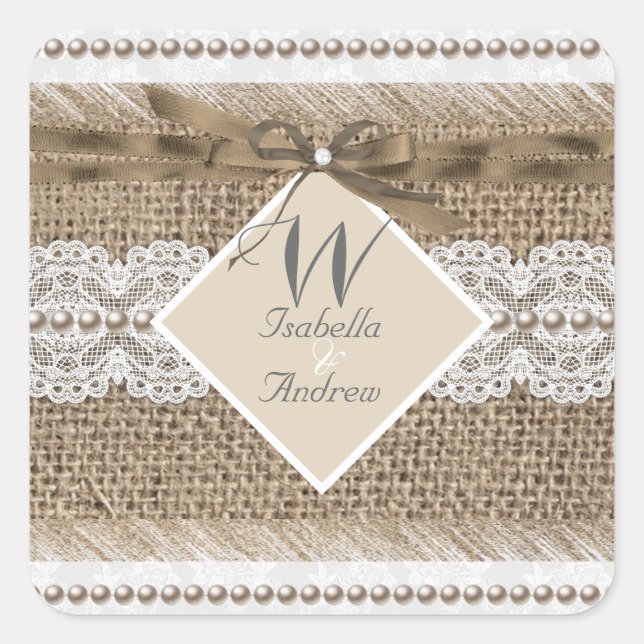 Sticker Carré Mariage Russe Beige Blanc Lace Burlap (Devant)
