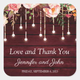 Sticker Carré Mariage rustique en bois marron floral