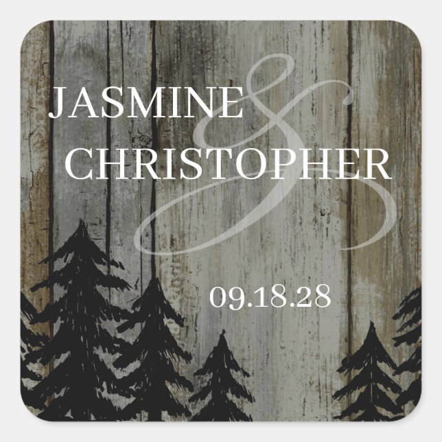Sticker Carré Mariage rustique en Forêt-Noire (Devant)