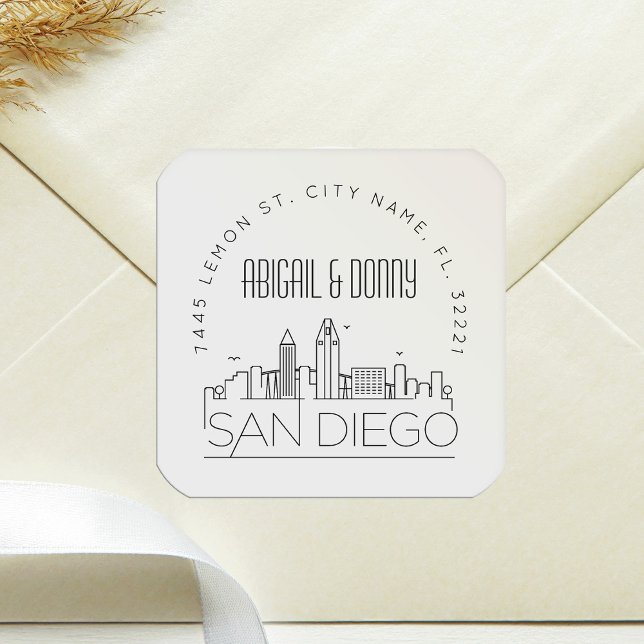 Sticker Carré Mariage San Diego | Sceau d'enveloppe préadressé (Créateur téléchargé)