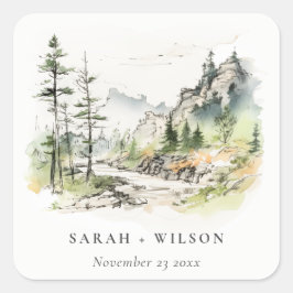 Sticker Carré Mariage Sketch Paysage de montagne de Soft Woods
