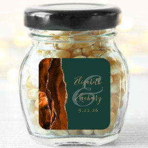 Sticker Carré Mariage Vert Chasseur Agate Or Rouille