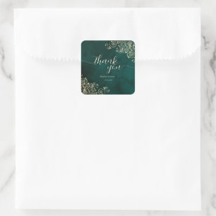 Sticker Carré Mariage Vert Émeraude Tourbillons Dorés