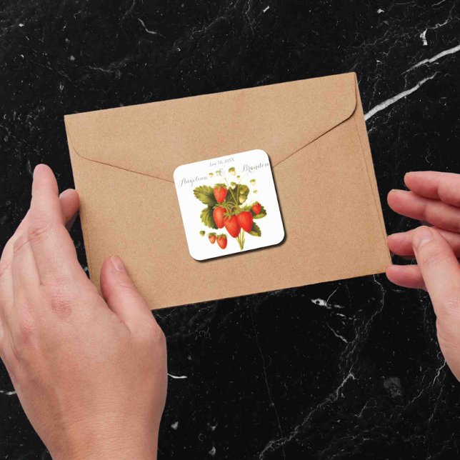 Sticker Carré mariage vintage de fraise (Créateur téléchargé)