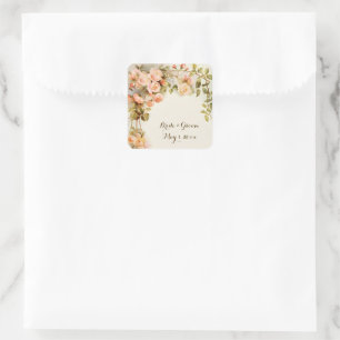 Sticker Carré Mariage Vintage Rose Antique Fleur Rose