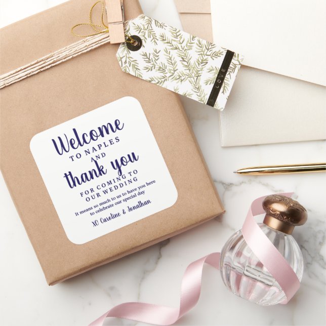 Sticker Carré Mariage Welcome Merci Hôtel Custom Favoriser Sac (Cadeaux)