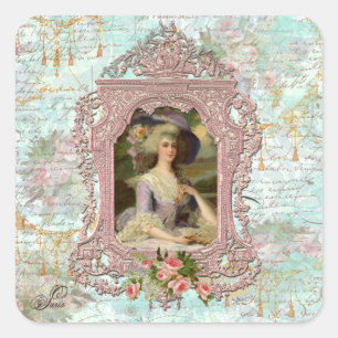 Sticker Carré Marie Antoinette dans le cadre rose