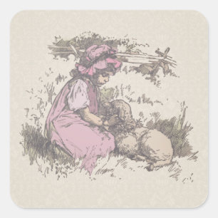 Sticker Carré Marie avait un agneau Comptine