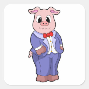 Sticker Carré Marié cochon en costume