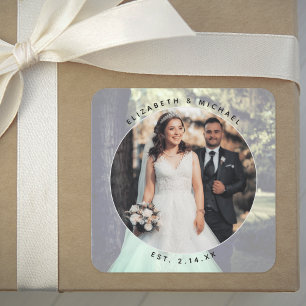 Sticker Carré Mariée élégante et couple de chambre photo mariage