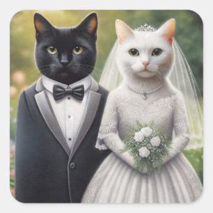 Sticker Carré Mariée et mari chat