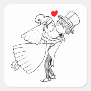 Sticker Carré Mariée Mariée Mariage Noir Blanc