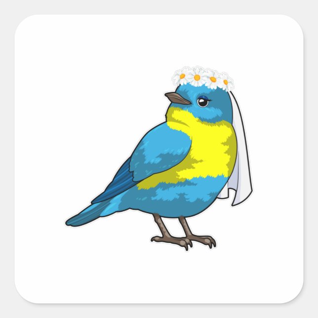 Sticker Carré Mariée oiseau avec couronne de fleurs (Devant)