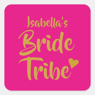 Sticker Carré Mariée Personnalisée Tribu Cœur en Or