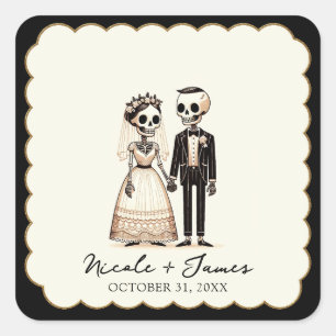 Sticker Carré Mariée squelette de dessin animé + Marié Mariage f