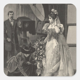 Sticker Carré Mariée vintage, Portrait nuptiale avec photographe