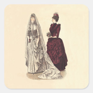 Sticker Carré mariées Vintages mariages et demoiselle d'honneur