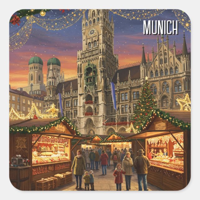 Sticker Carré Marienplatz Allemagne Marché de Noël (Devant)