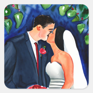 Sticker Carré Mariés qui viennent de se marier Baiser