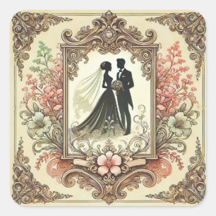 Sticker Carré Mariés Romantiques 💕 Design d'Amour Classique