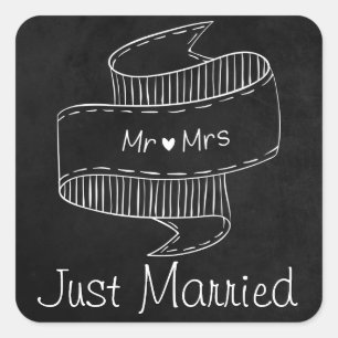 Sticker Carré Mariés Tableau Noir Mr & Mrs Mariage