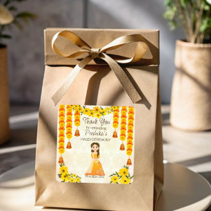 Sticker Carré Marigolds fille indienne mignonne Haldi personnali