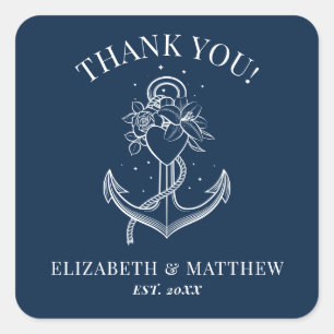 Sticker Carré Marine Bleu Blanc Ancre nautique Mariage