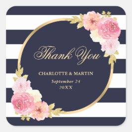 Sticker Carré Marine Bleu Blanc Or rose Mariage Merci