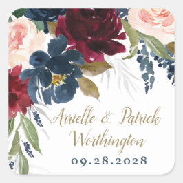 Sticker Carré Marine Bleu Bourgogne Bleu rose Argent Mariage Or