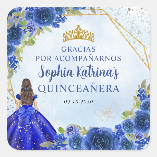 Sticker Carré Marine Blue Gold Floral Princess Tiara Merci (Devant)