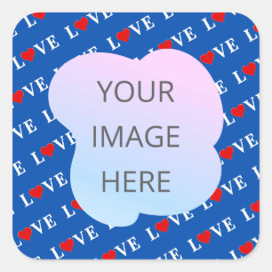 Sticker Carré Marine Blue LOVE Retro Élégant