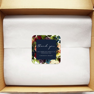 Sticker Carré Marine Blue Moody Floral Bourgogne Mariage