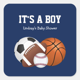 Sticker Carré Marine Blue Sports Baby shower C'est un garçon Car