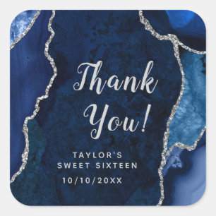 Sticker Carré Marine et Argent Agate Sweet sixteen Merci