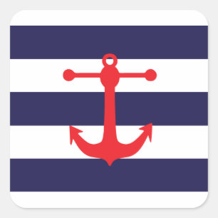 Sticker Carré Marine et motif nautique rouge