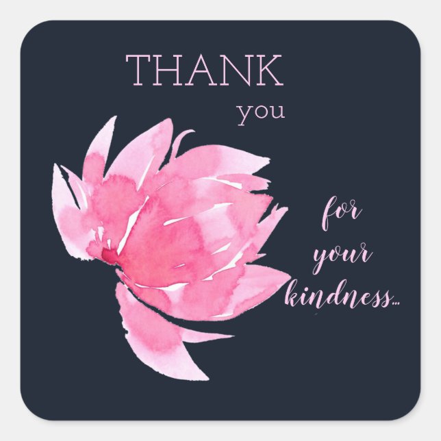 Sticker Carré Marine foncée et Merci rose floral (Devant)