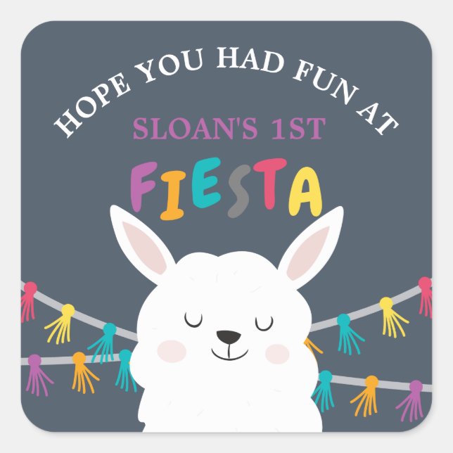 Sticker Carré Marine Llama Fun Fiesta Anniversaire Merci (Devant)