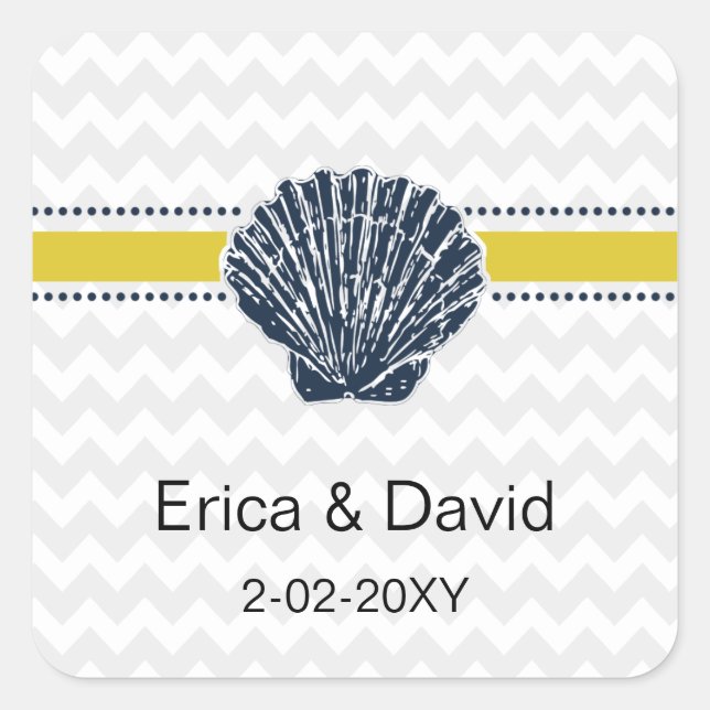 Sticker Carré Marine Mariage bleu et jaune coquillage (Devant)