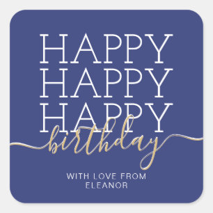 Sticker Carré Marine moderne bleu Joyeux anniversaire