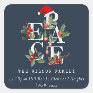 Sticker Carré Marine Red Green Peace Christmas Foliing Adresse