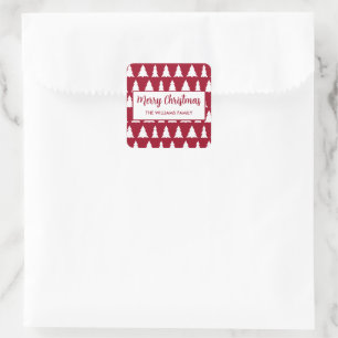 Sticker Carré Maroon de Noël Joyeux moderne Motif d'arbre blanc