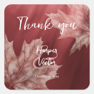 Sticker Carré maroon feuille mariage de automne