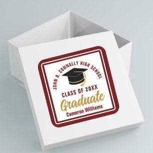 Sticker Carré Maroon Gold Graduate Personnalisée Graduate Party