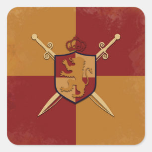 Sticker Carré Maroon & Gold Royal Knight Griffin Shield Party