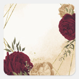 Sticker Carré Maroon vert beige or botanique mariage