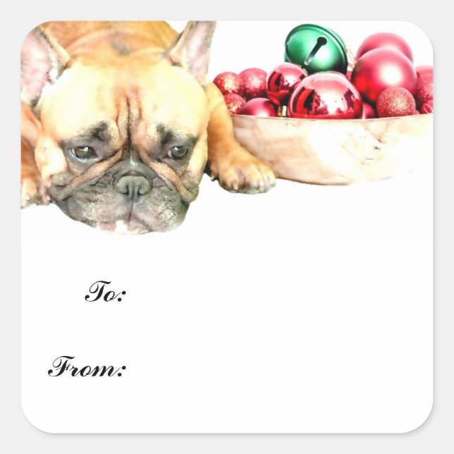 Sticker Carré Marque cadeau Noël Français Bulldog (Devant)