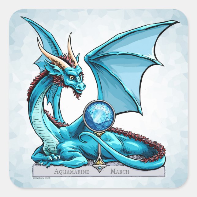 Sticker Carré Mars Dragon de Pierre de naissance : Aquamarine (Devant)