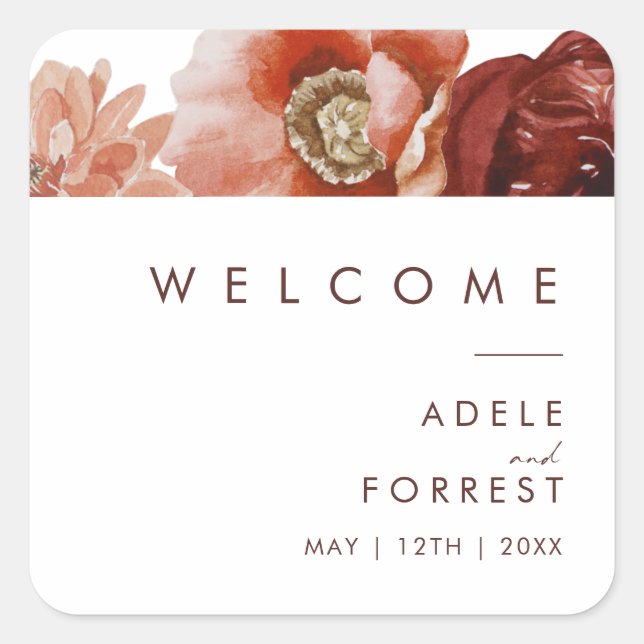 Sticker Carré Marsala Autumn Floral | Bienvenue au Mariage blanc (Devant)