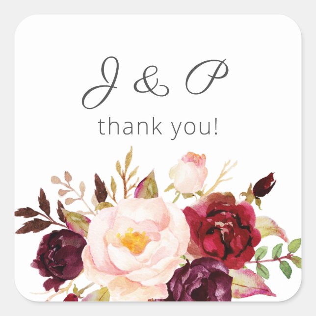 Sticker Carré Marsala de Bourgogne et Monogramme floral clair -  (Devant)