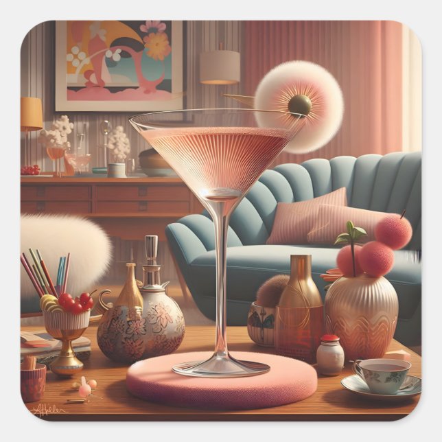 Sticker Carré Martini Fleur de Cerisier Atomique (Devant)
